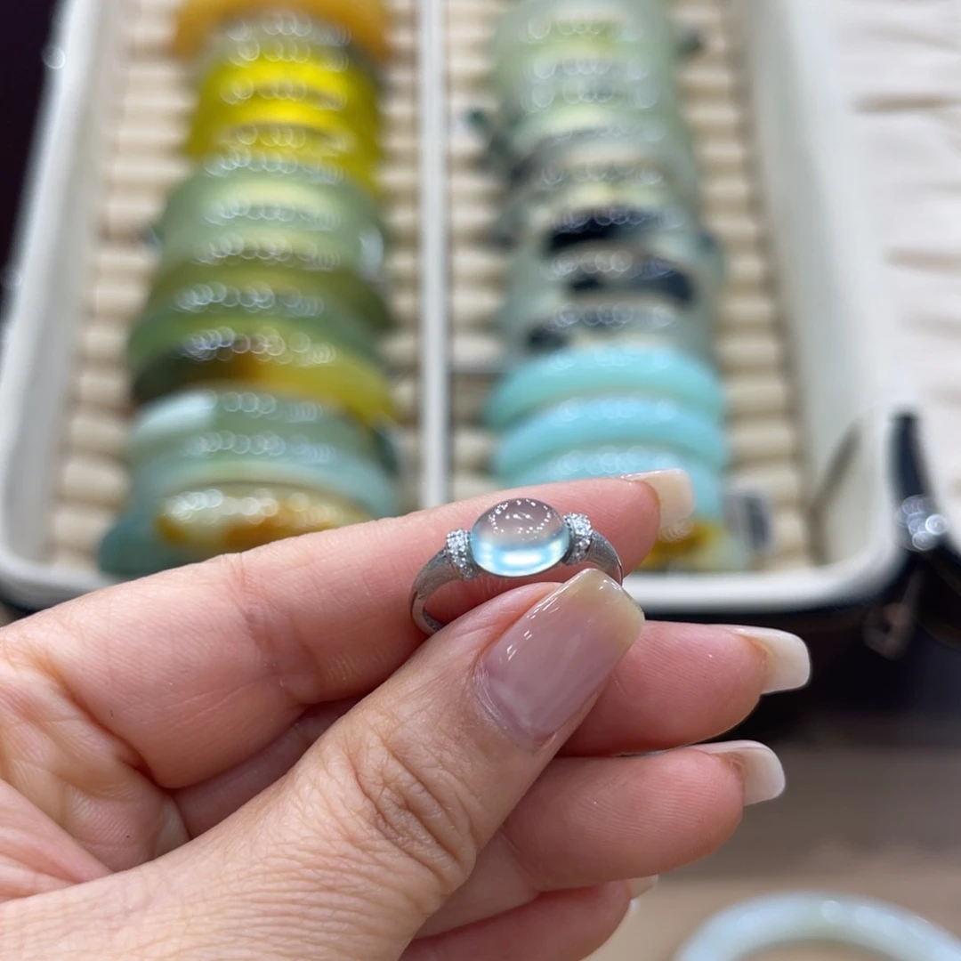 蛇纹石玉银S925镶嵌戒指