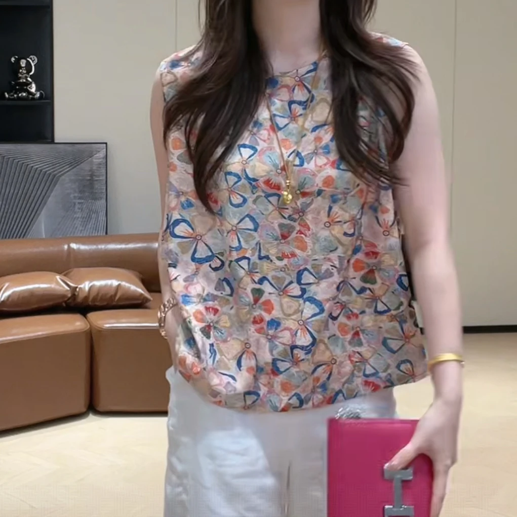 复古新中式提花无袖时尚单排扣上衣女2025年夏季新款无袖漂亮小衫