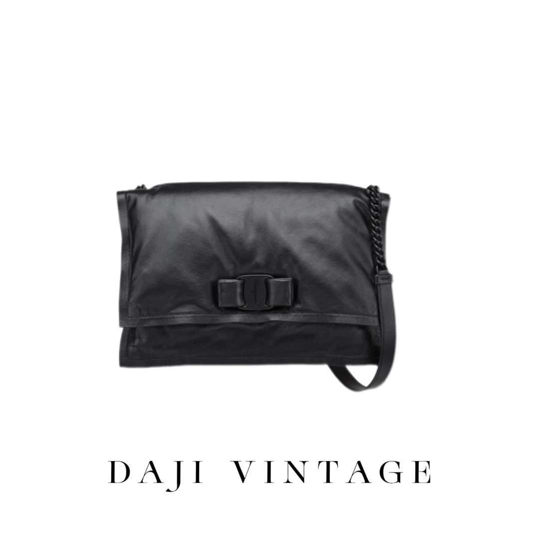 99新 FERRAGAMO/菲拉格慕 大吉中古/菲拉格慕allblack小号枕头包