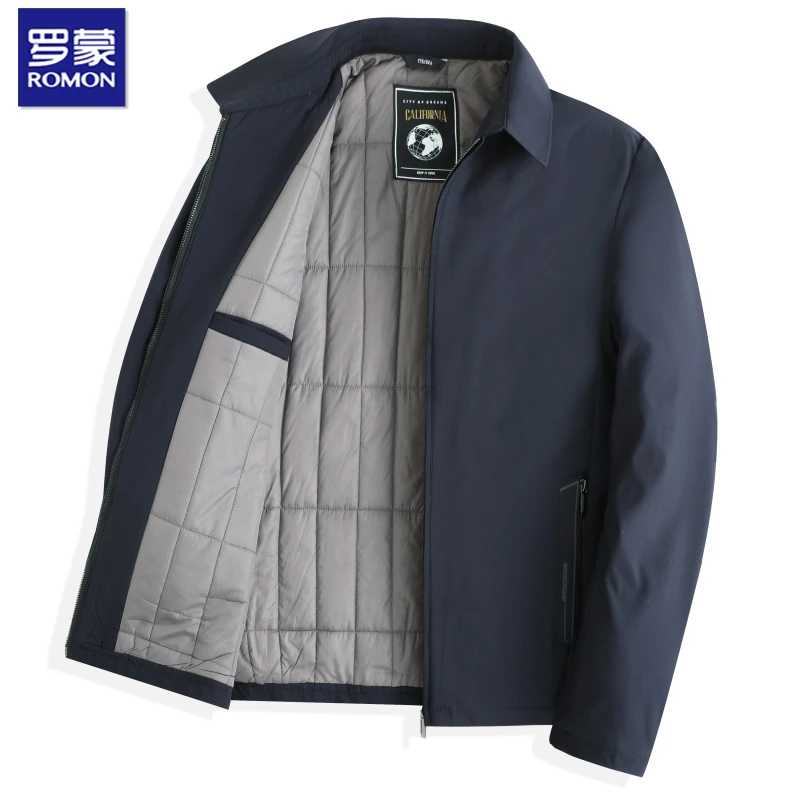 罗蒙【加棉加厚】时尚翻领中年爸爸装商务夹克衫棉衣秋冬季百搭外套