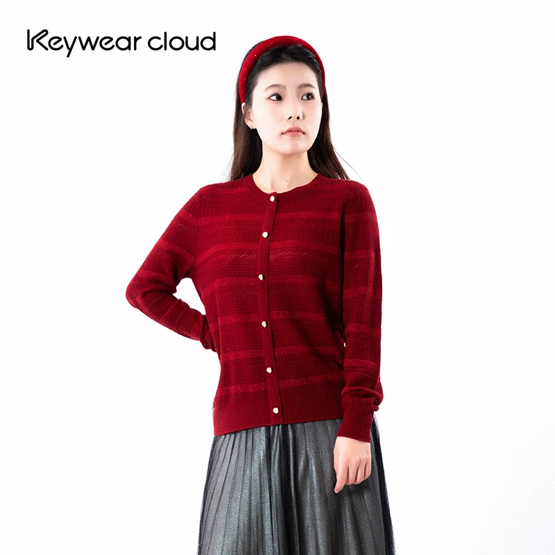 Keywearcloud奇威单排扣开衫针织长袖打底小衫