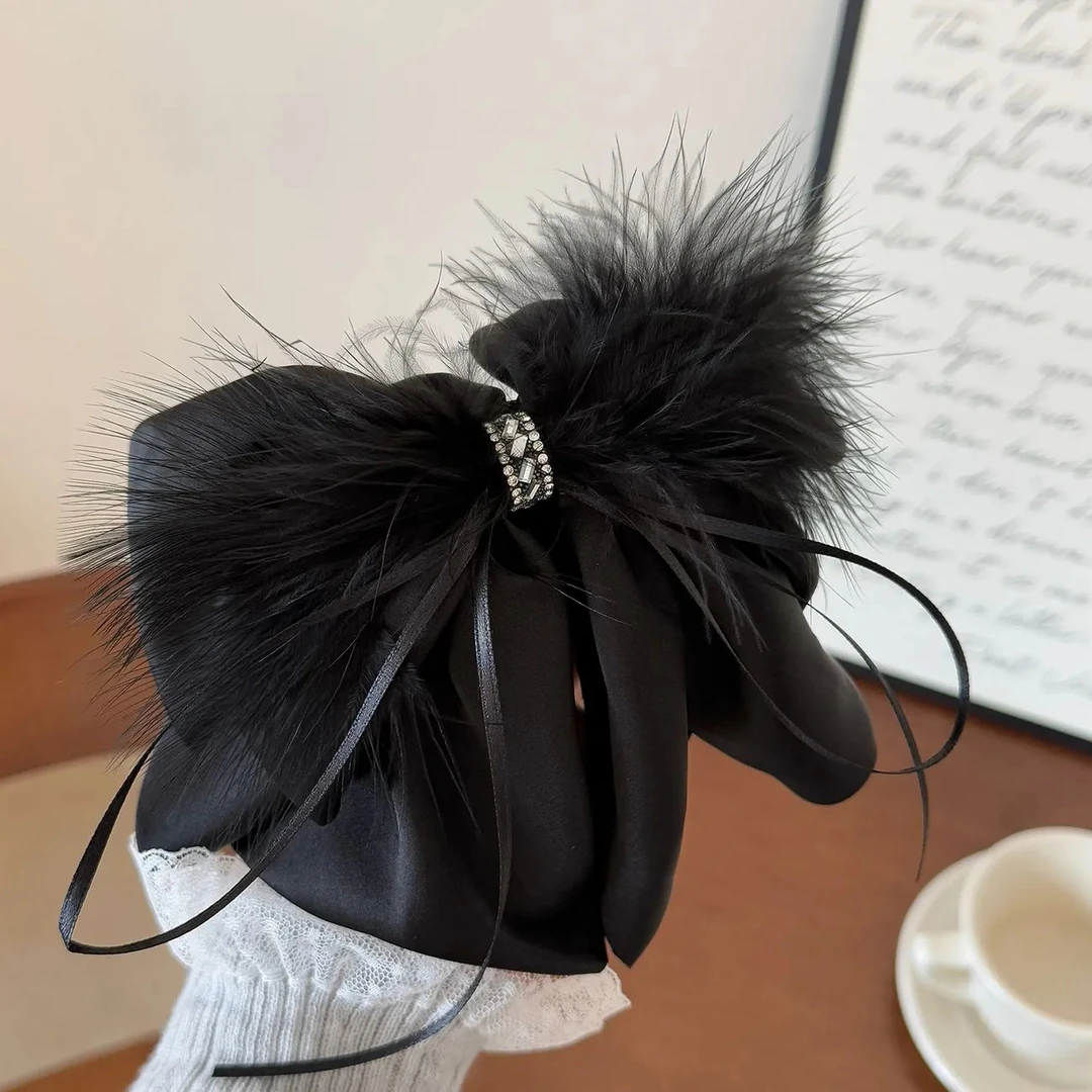 网红新款天使羽翼蝴蝶结羽毛马尾夹发饰女半扎发轻奢高级天使抓夹