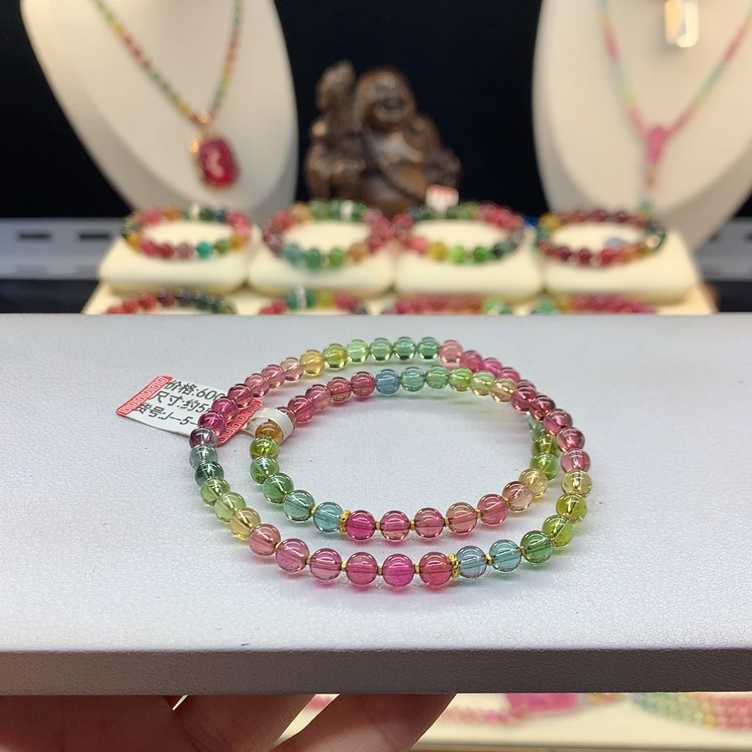 碧玺手串未镶嵌5.1/彩虹净度。