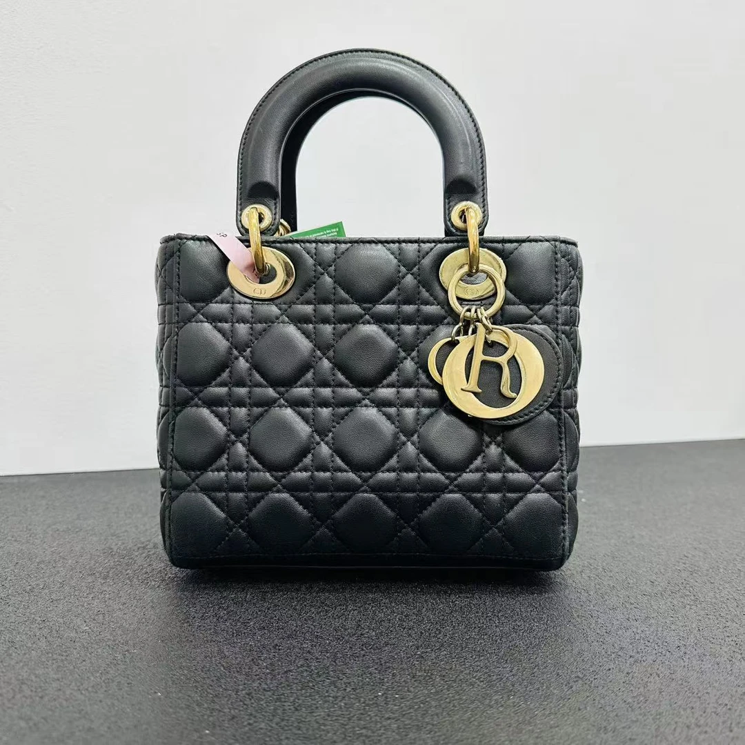 99新 DIOR/迪奥 壹所奢品/迪奥 四格戴妃 羊皮黑金斜挎包