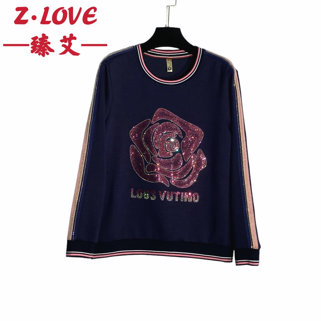 【山茶花语重工烫钻】欧韩时尚秋冬长袖休闲气质百搭
