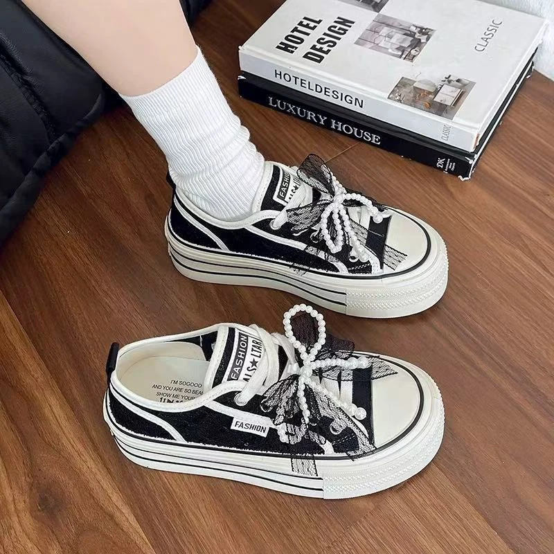 【娜姐家】9806#韩版透网蕾丝厚底帆布板鞋