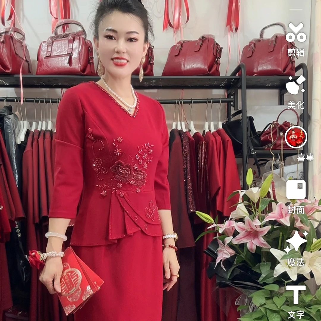 8373时尚喜婆婆妈妈婚宴婚礼假两件连衣裙