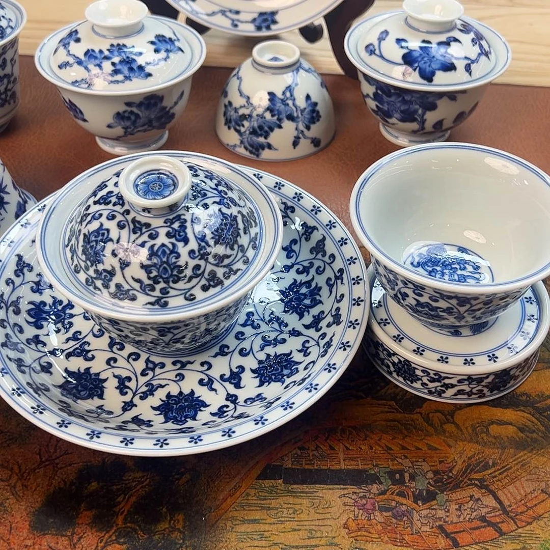 杯江****儿景德镇手绘缠枝莲套组