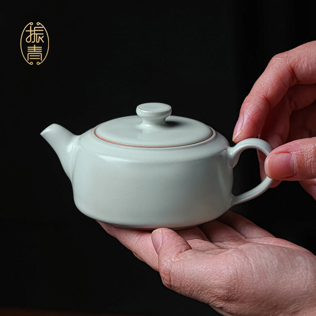 手工汝窑茶壶单壶陶瓷功夫茶具天青色礼品高档汝瓷开片可养泡茶器