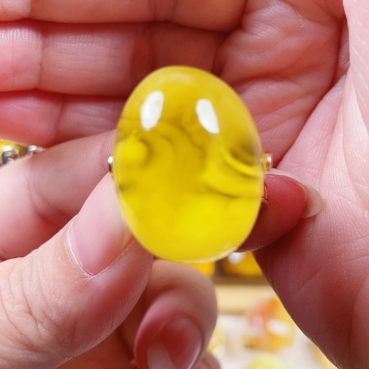 琥珀银S925镶嵌裸石戒指