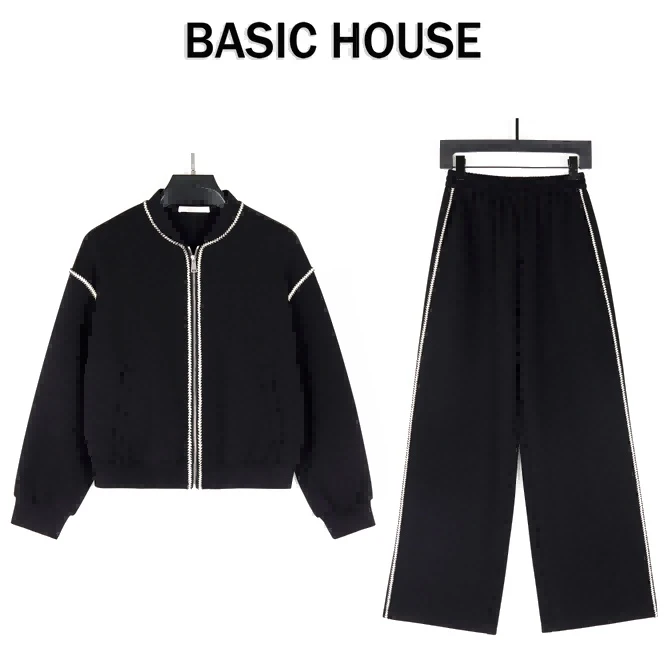 Basic House/百家好CSM春季新款小香风高级感休闲立领棒球服套装