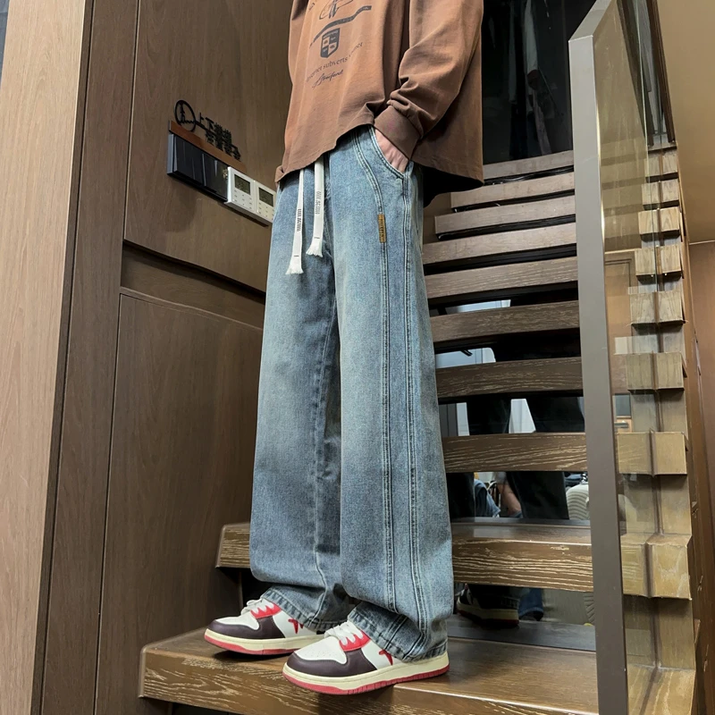 男士冬季直筒牛仔裤2025新款高街复古百搭阔腿青少年牛仔裤长裤子