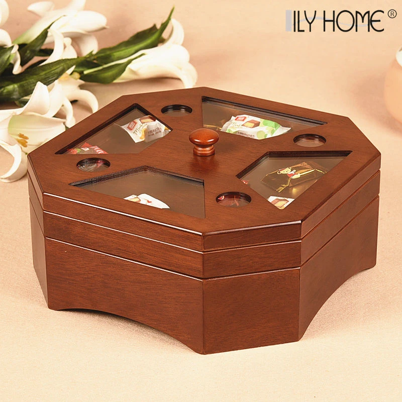 干果盒客厅家用带盖分格茶几实木质结婚瓜子过年糖果盘零食收纳盒