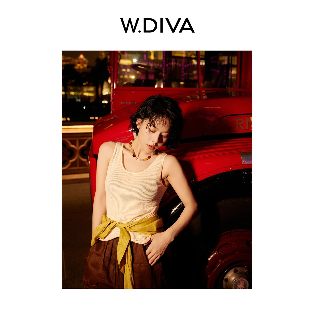 W.Diva【晨昏线】PBT弹力长丝镂空百搭假日U领针织上衣52Z242187