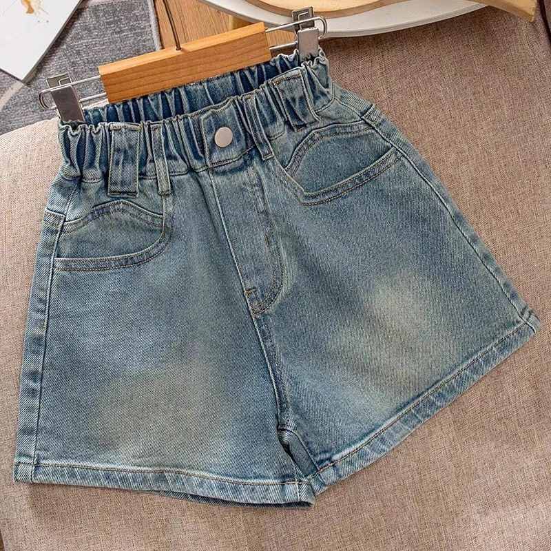女童高腰牛仔短裤儿童洋气百搭夏季外穿薄款宽松韩版宝宝阔腿短裤