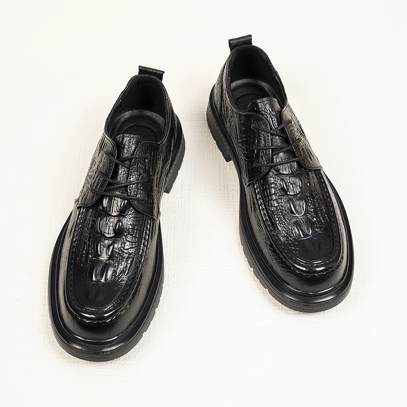 头层牛皮秋季商务休闲皮鞋男真皮英伦风鳄鱼纹潮流新郎男鞋25253
