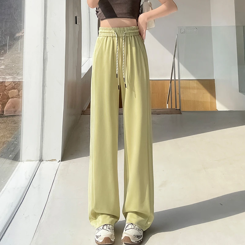 莫代尔冰丝显瘦休闲运动阔腿裤女2025春夏薄款垂感直筒拖地弯刀裤