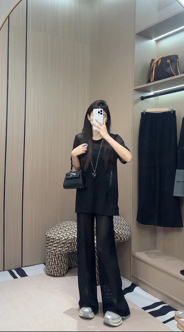 【允儿严选】2025夏新品网格镂空拉链显瘦套装