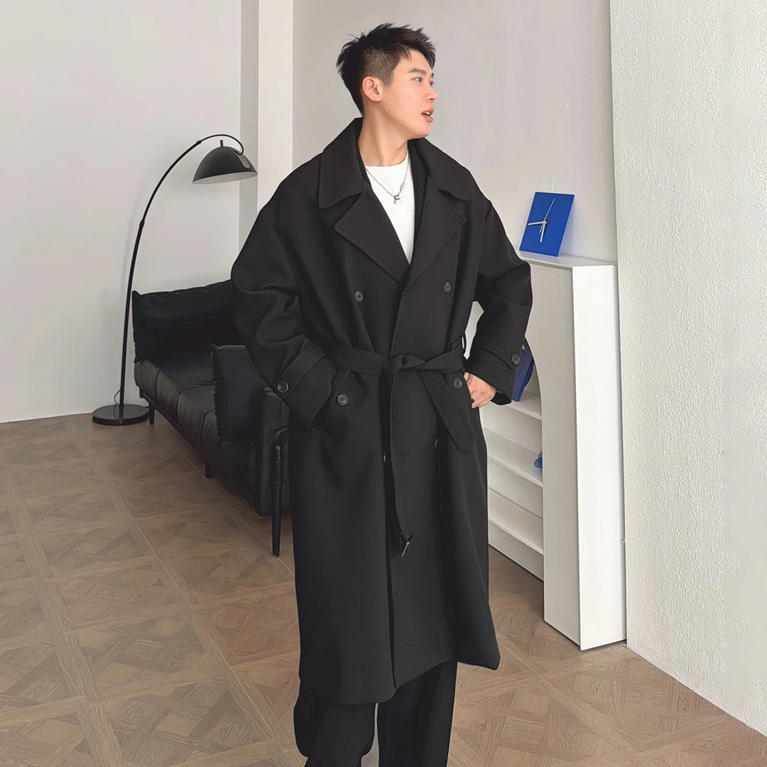 渣渣鹿气质轻奢高级感风衣垂坠感中长款外套男士双排扣秋冬季大衣