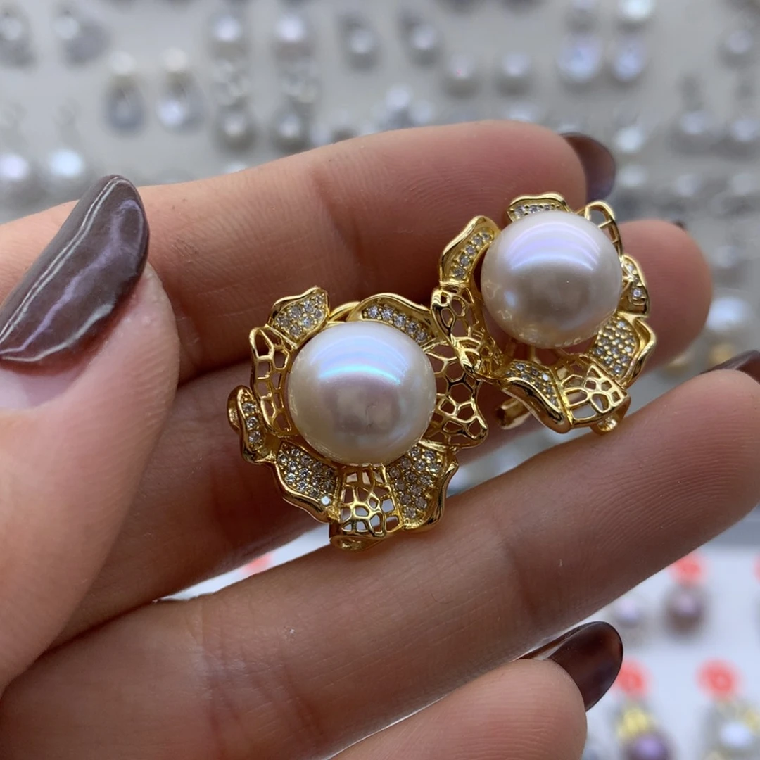 淡水珍珠耳饰银S925镶嵌