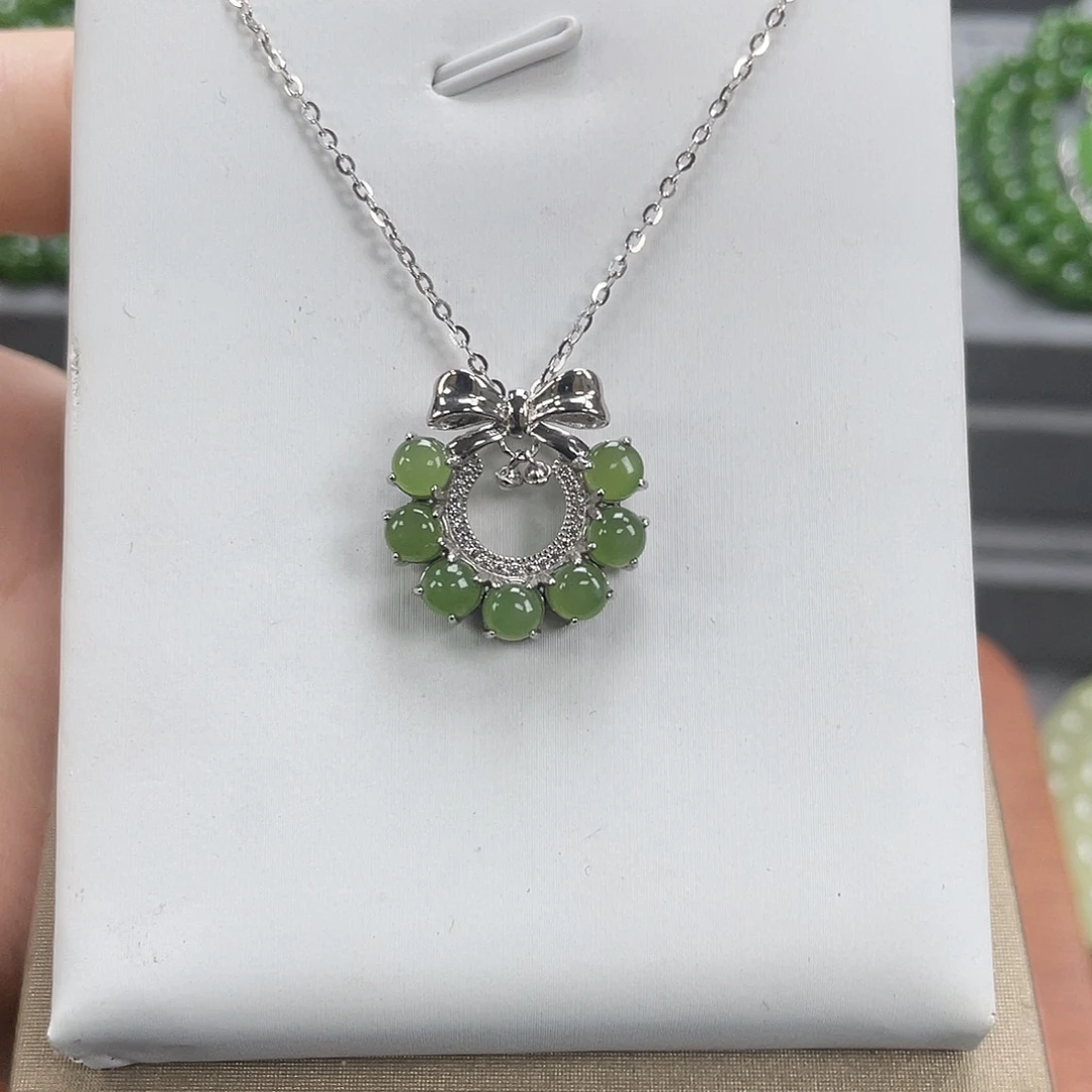 和田玉银S925镶嵌吊坠(赠链)