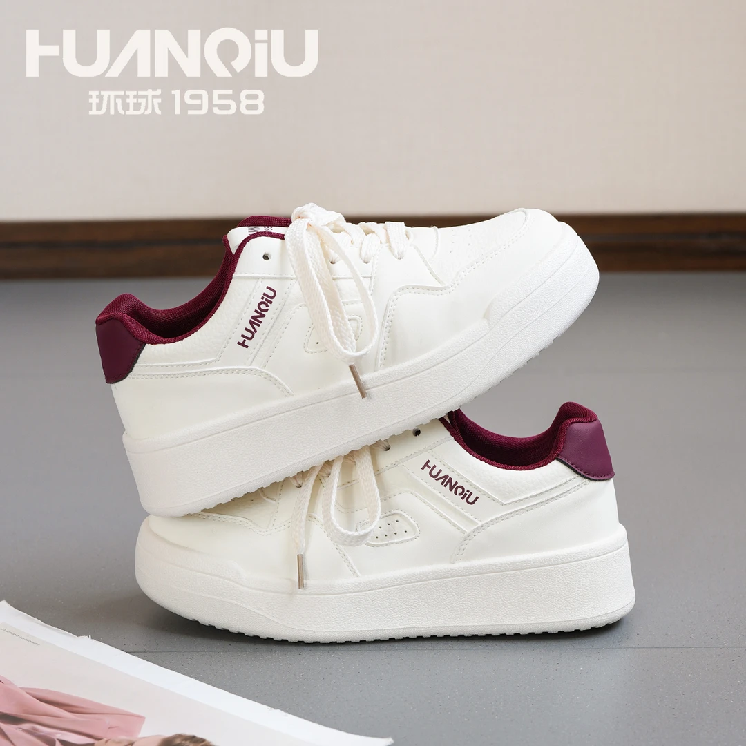 HUANQIU/环球小白鞋女2025爆款透气百搭厚底韩版新款学生运动板鞋