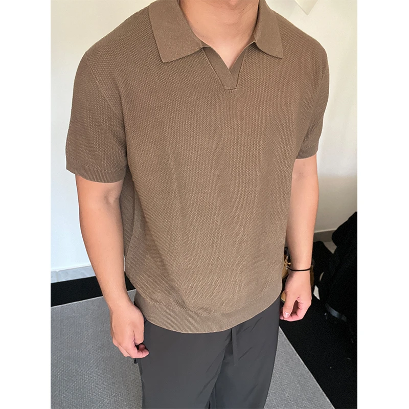 JCW复古提花针织polo衫纯棉翻领短袖简约老钱风针织短袖t恤男