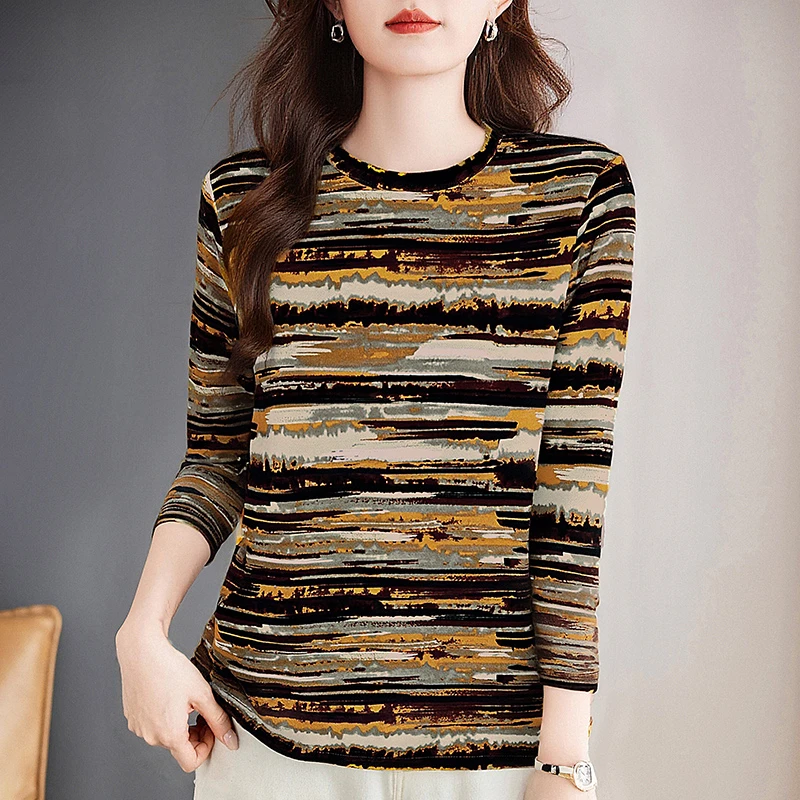 宽松圆领长袖T恤女薄款打底衫2025秋季新款大码宽松遮肉显瘦女装