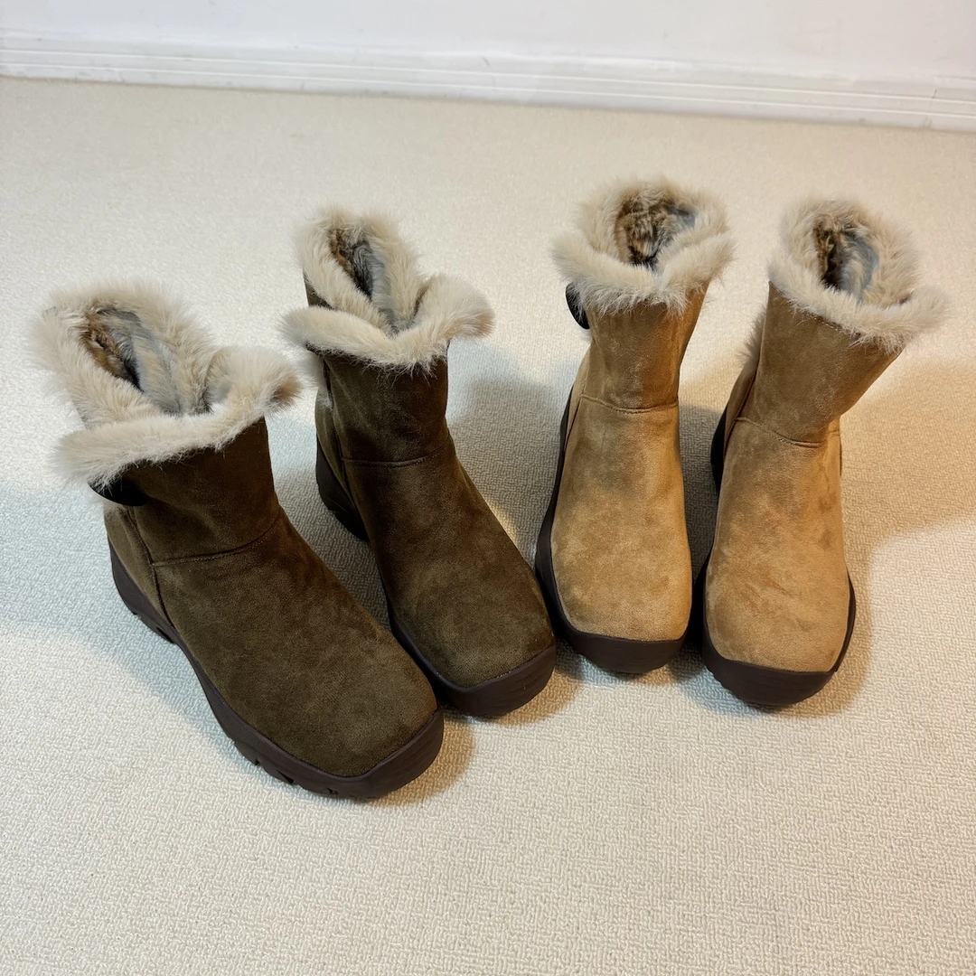 六也「慵懒毛靴」冬季简约百搭绒面圆头厚底运动保暖雪地靴L1115