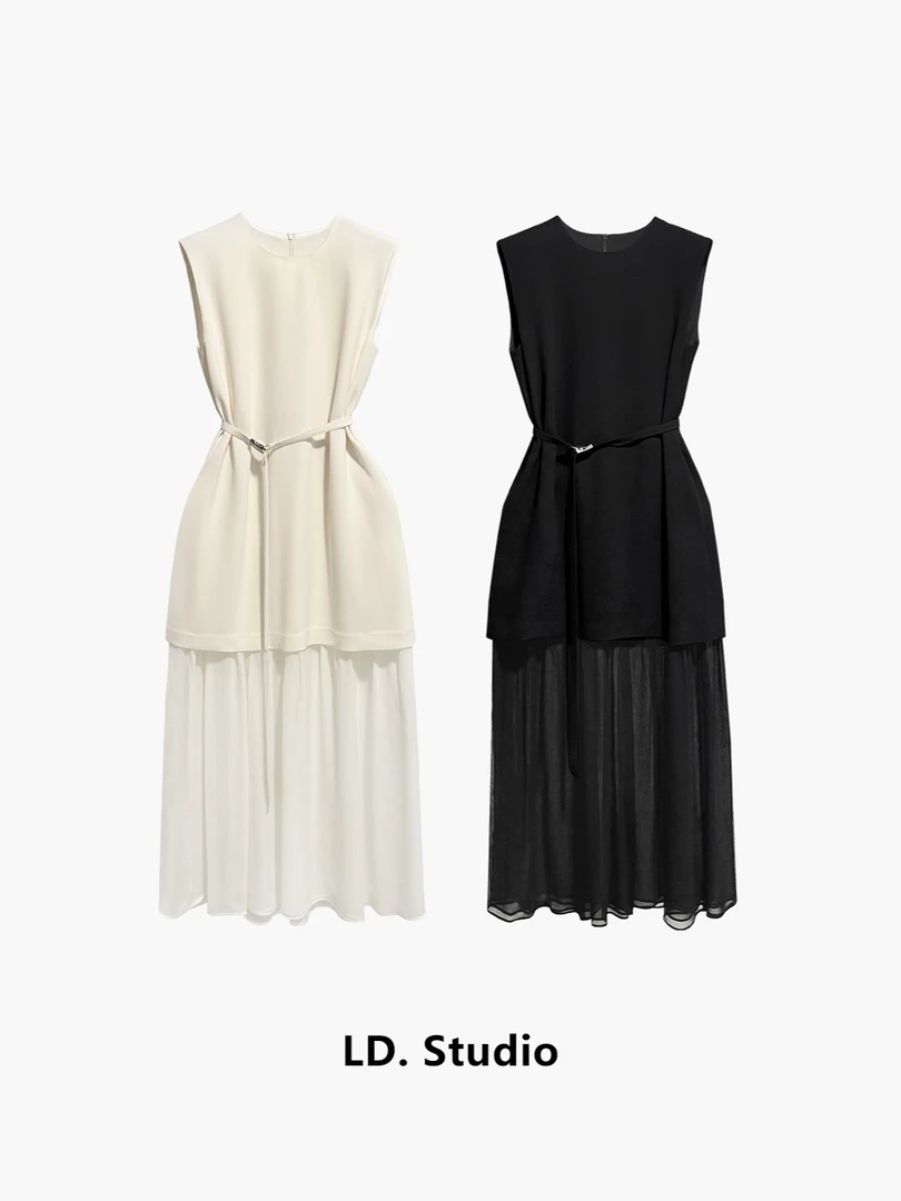 【时尚女神】夏季上新款洋气假两件背心连衣裙修身气质长裙LDQ2454