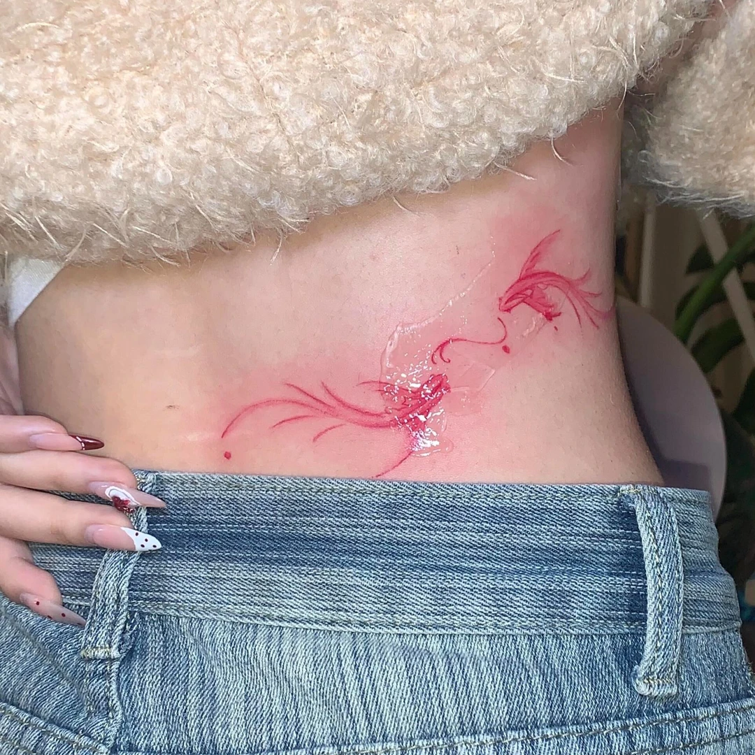 蝴蝶锦鲤 国风唯美防水纹身贴高颜值小清新腹部手臂持久逼真贴纸