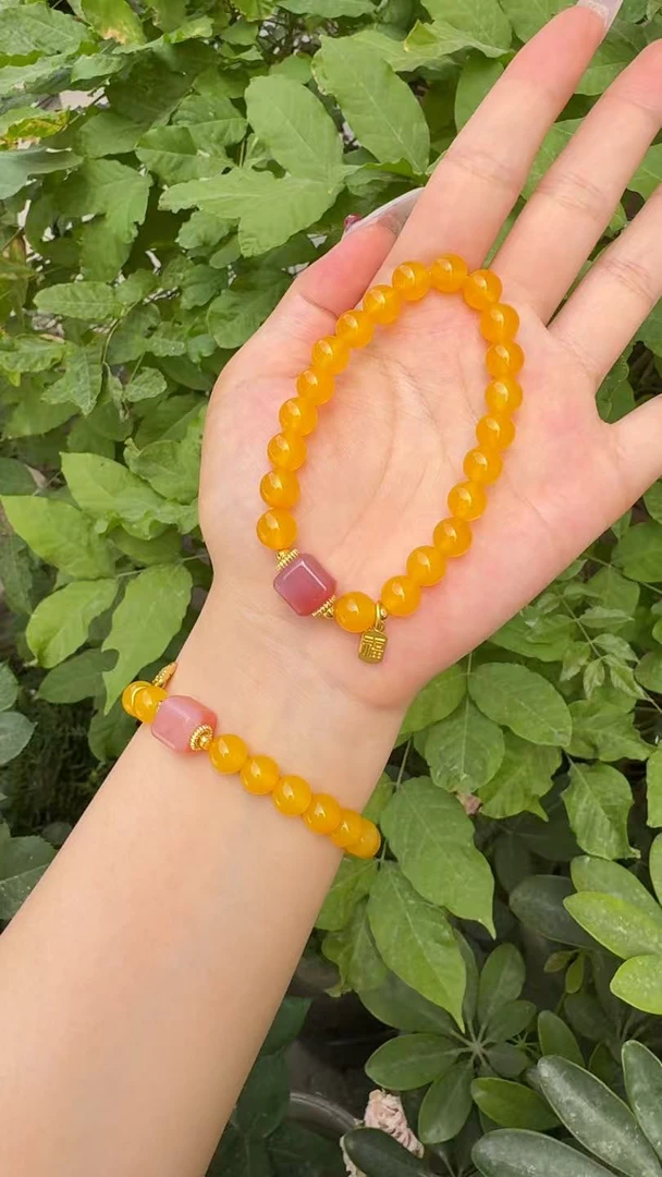 女士时尚百搭天然鸡油黄单圈手链配方糖盐源玛瑙