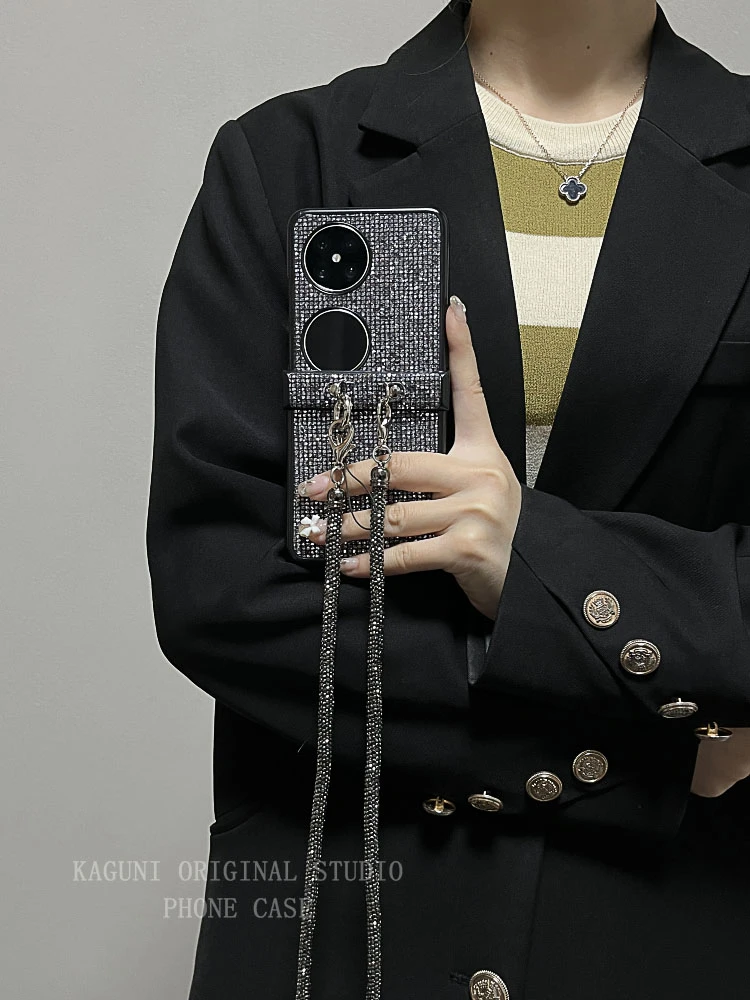 高级感潮流皮质闪粉斜挎适用于华为pocket2手机壳p50新款pockets