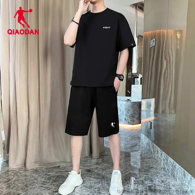 乔丹运动套装男士夏季新款短袖短裤宽松透气休闲跑步健身服两件套