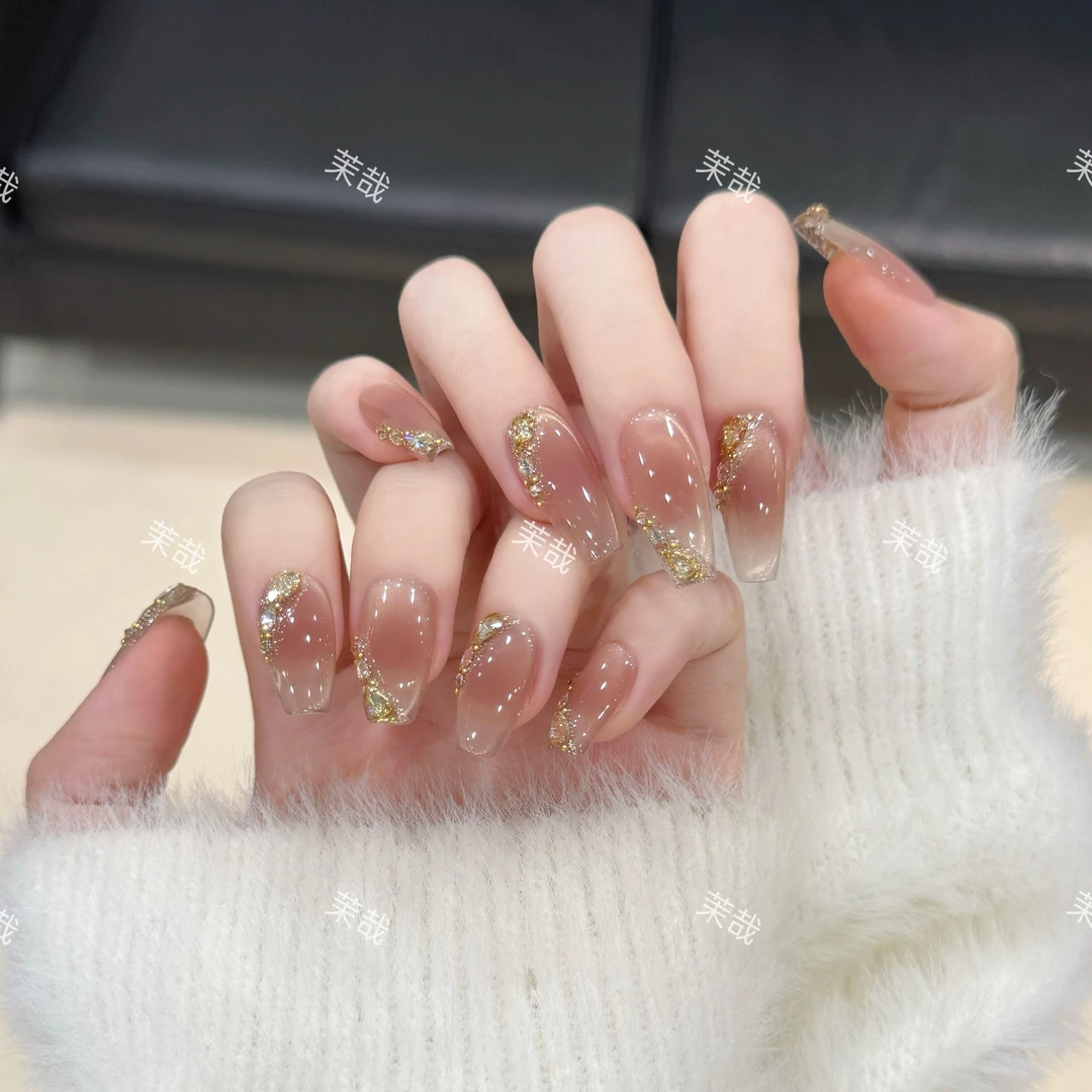 茉哉心心现货【乌龙拿铁】纯手工定制美甲拆卸穿戴甲A4192