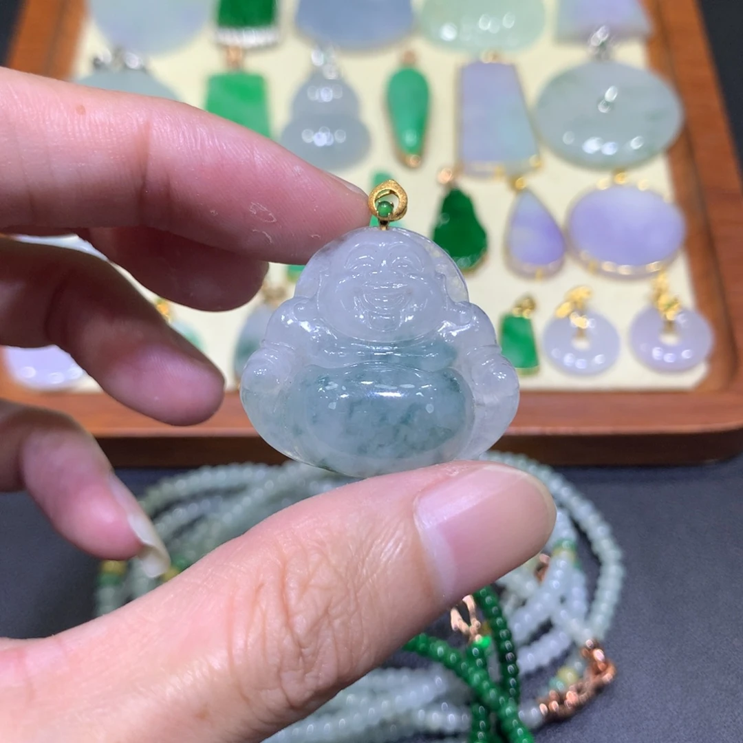 翡翠18K金镶嵌吊坠(不含链)