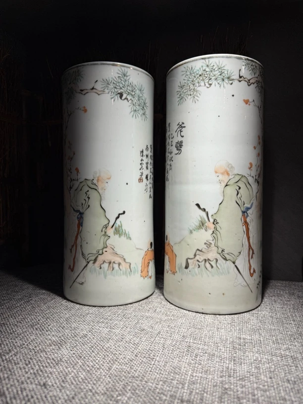 浅绛彩人物帽筒，传统工艺韵味十足