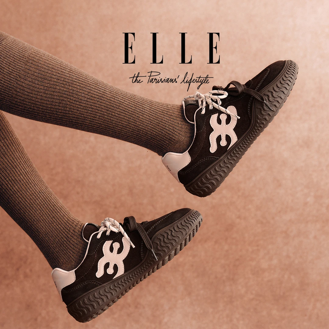 ELLE官方正品超火赛车鞋女秋冬新款百搭软底撞色休闲鞋厚底德训鞋