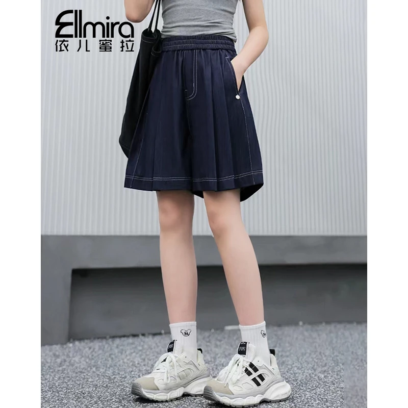 9189女童短裤夏季儿童裙裤百褶宽松2025新款大童女孩洋气薄款潮