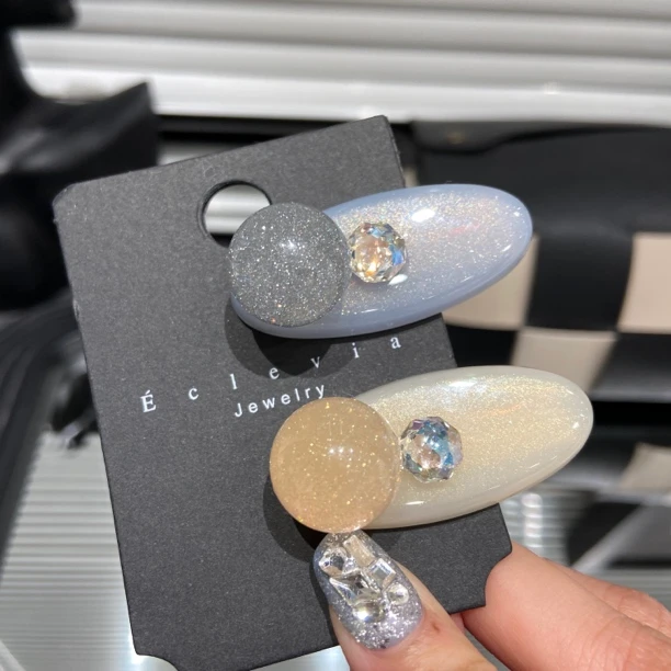 E4180单只 醋酸流光细闪几何水钻发夹少女心彩色侧边刘海夹鸭嘴夹