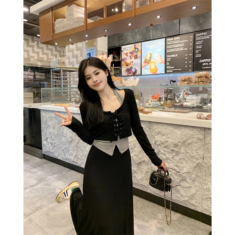 实拍大码秋装搭配一整套时尚微胖mm梨形显瘦美拉德穿搭半身裙套装