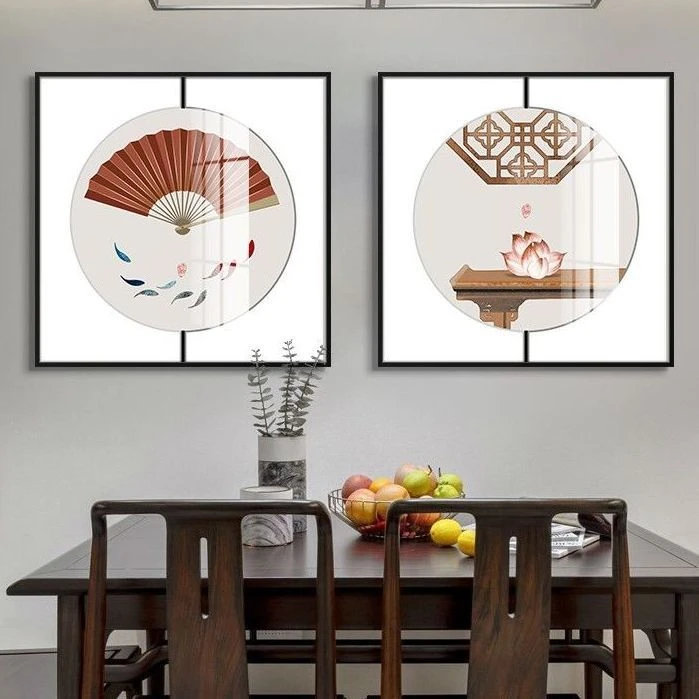 简约中式古色现代玄关挂画古典元素正方形餐厅客厅酒店壁画