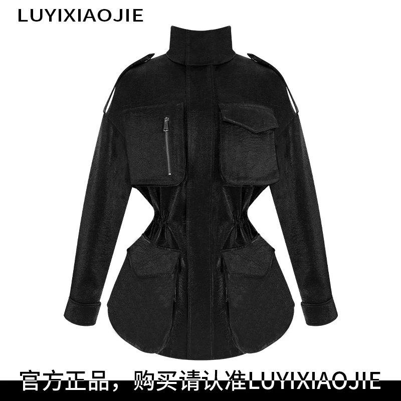 LYXJ【伦敦黑雾】外套2025春款黑色翻领设计感轻奢收腰通勤外套