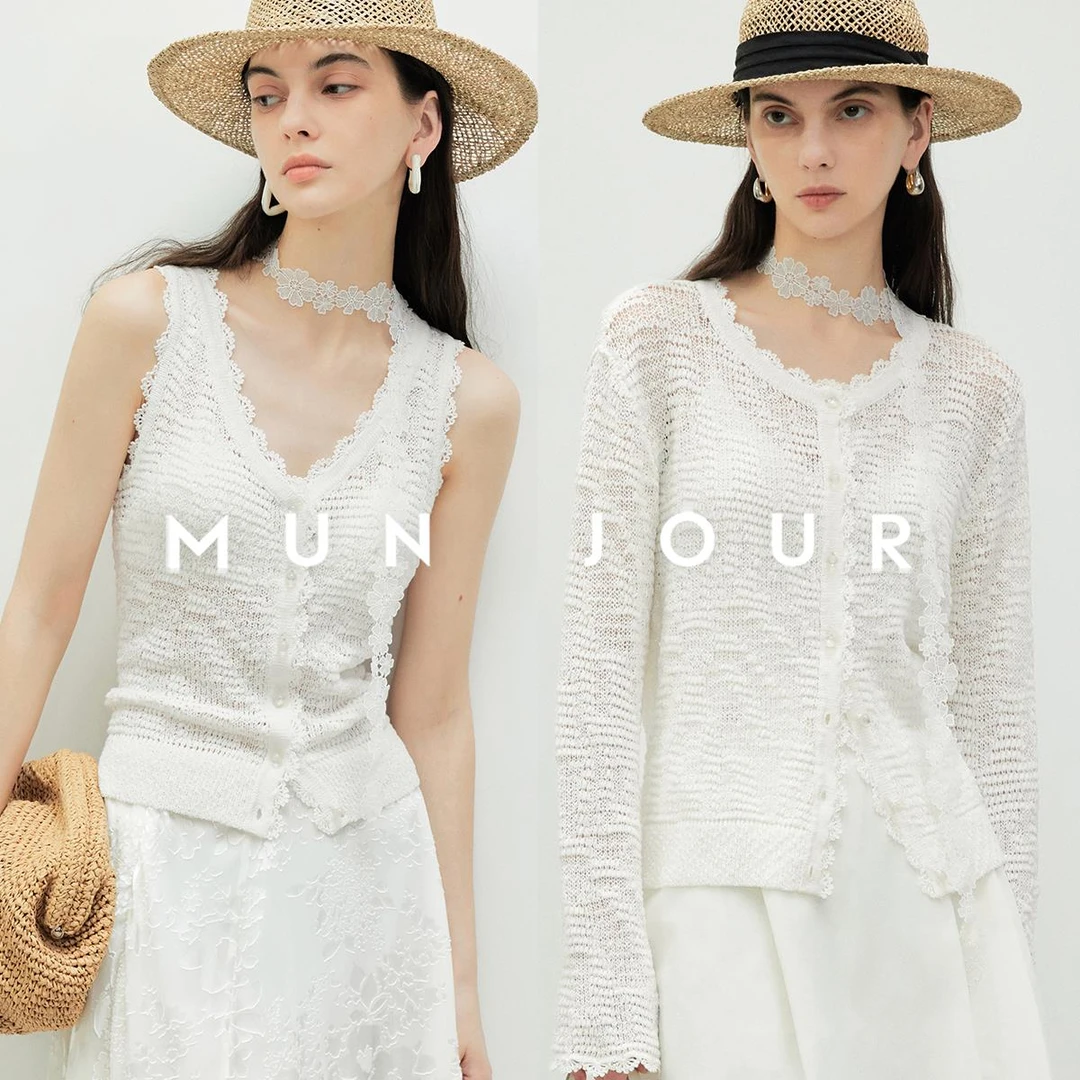 【达人专属】日本进口和纸纱清凉肌理手工立体钩花V领针织背心&开衫