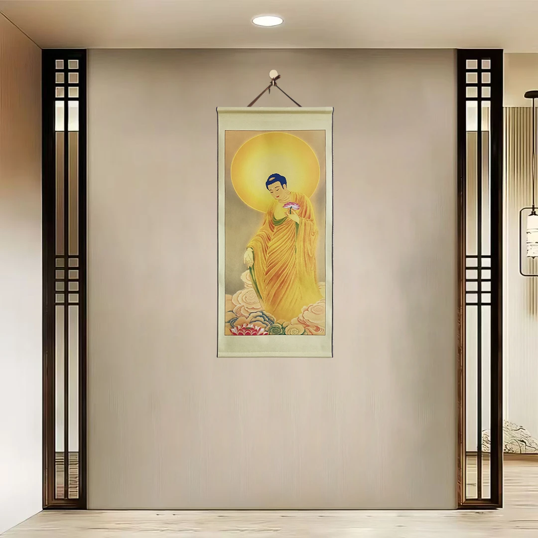 {40-157阿弥陀佛}40x100cm现代简约挂轴装饰画办公室家居装