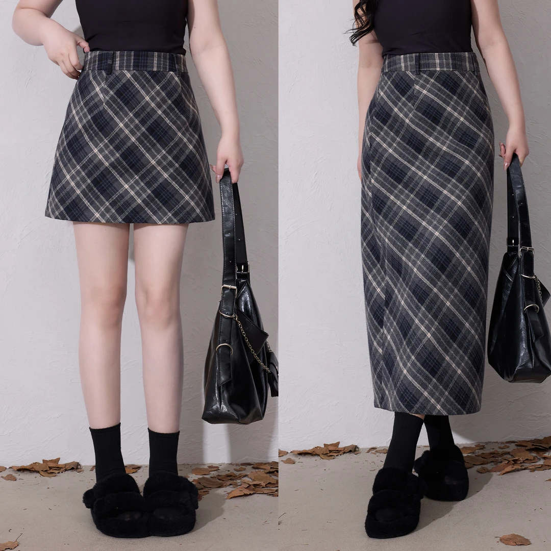 【蓝调半身裙】蛋妹大码女装胖mm秋季显瘦遮肉遮胯半身裙DM22046