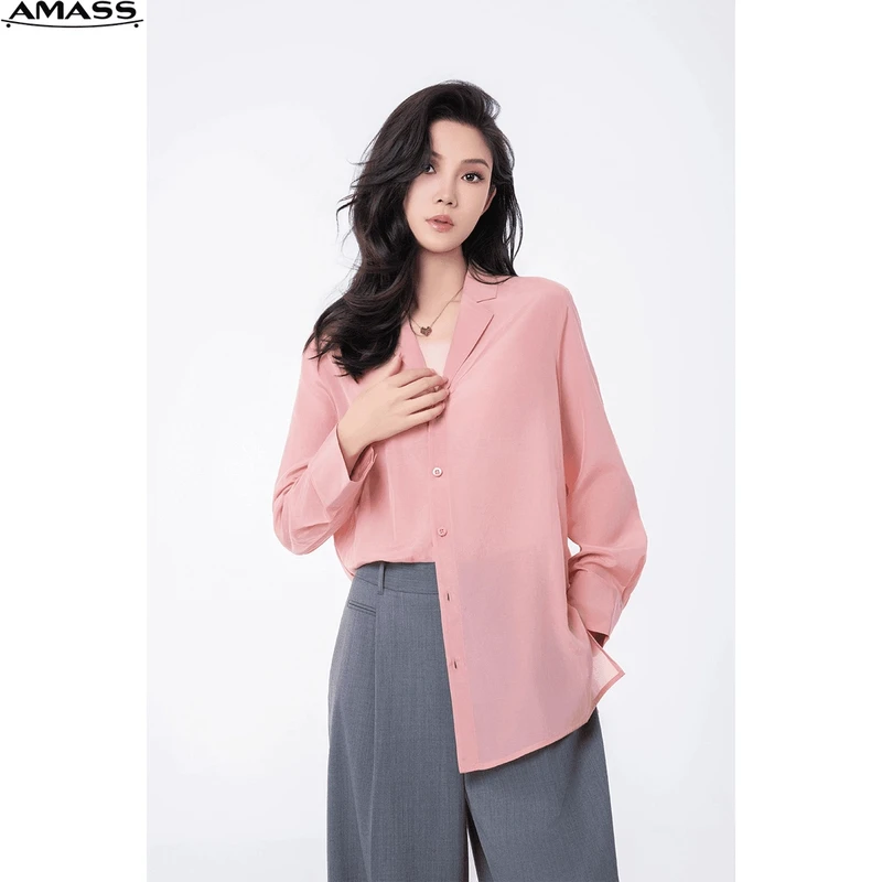 AMASS/阿玛施新款镂空气质时尚V领百搭夏季清凉感薄款衬衣5300565