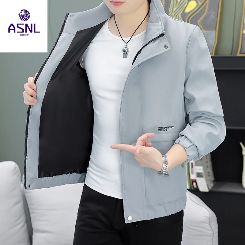 奥赛纳罗潮流工装夹克男士春秋新款潮流时尚刺绣外套防风立领风衣