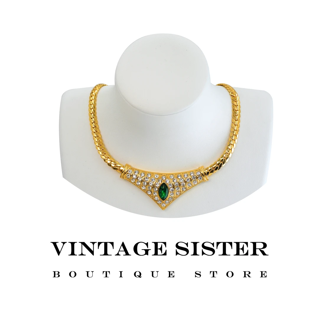 VINTAGE SISTER 合金项链 3267绿色盾牌项链高级感小众颈链气质女