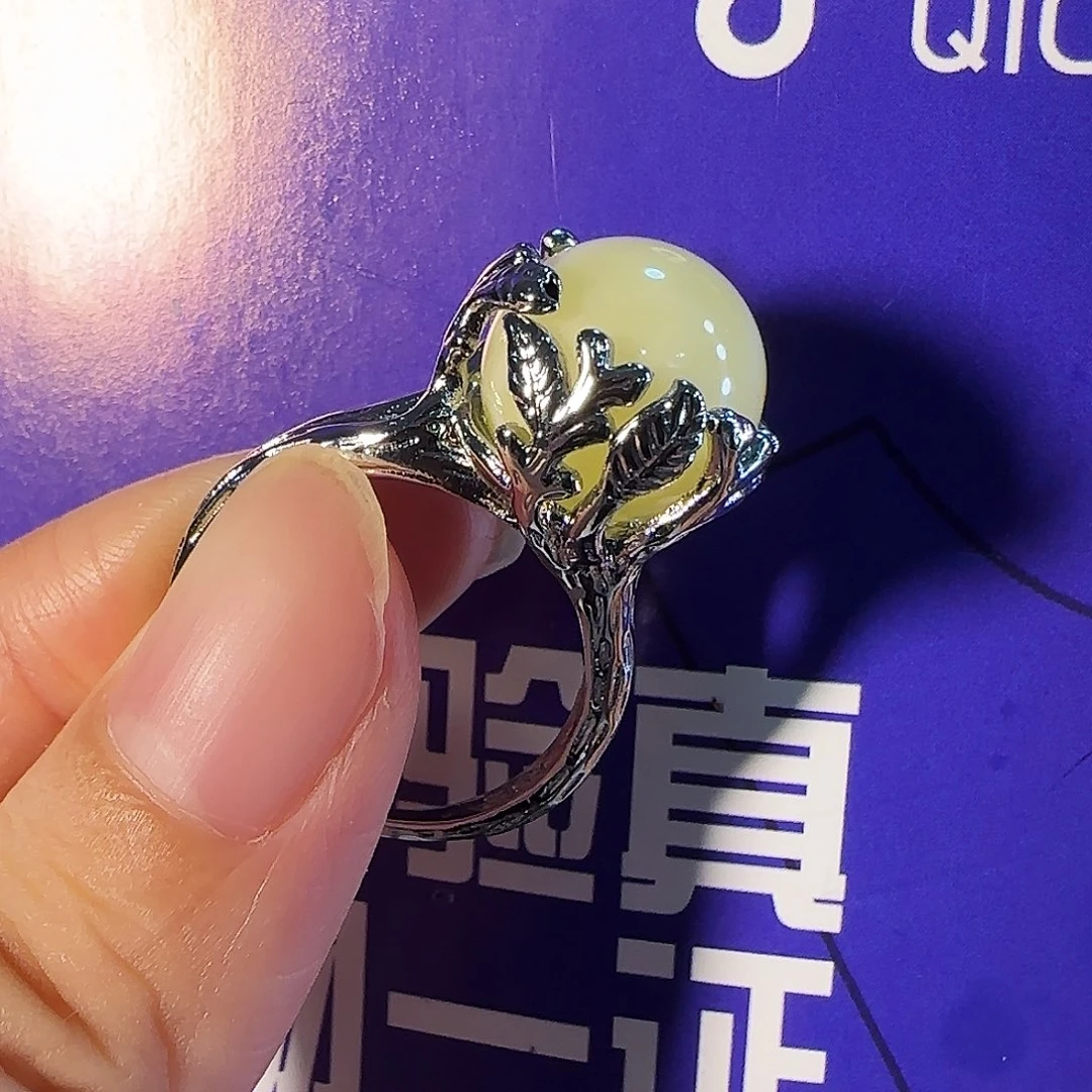 蜜蜡未镶嵌戒指金白圆珠戒指